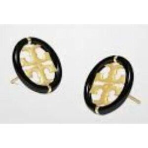 NEW!!!  Tory Burch Black Enamel and Gold Logo Stud Earrings